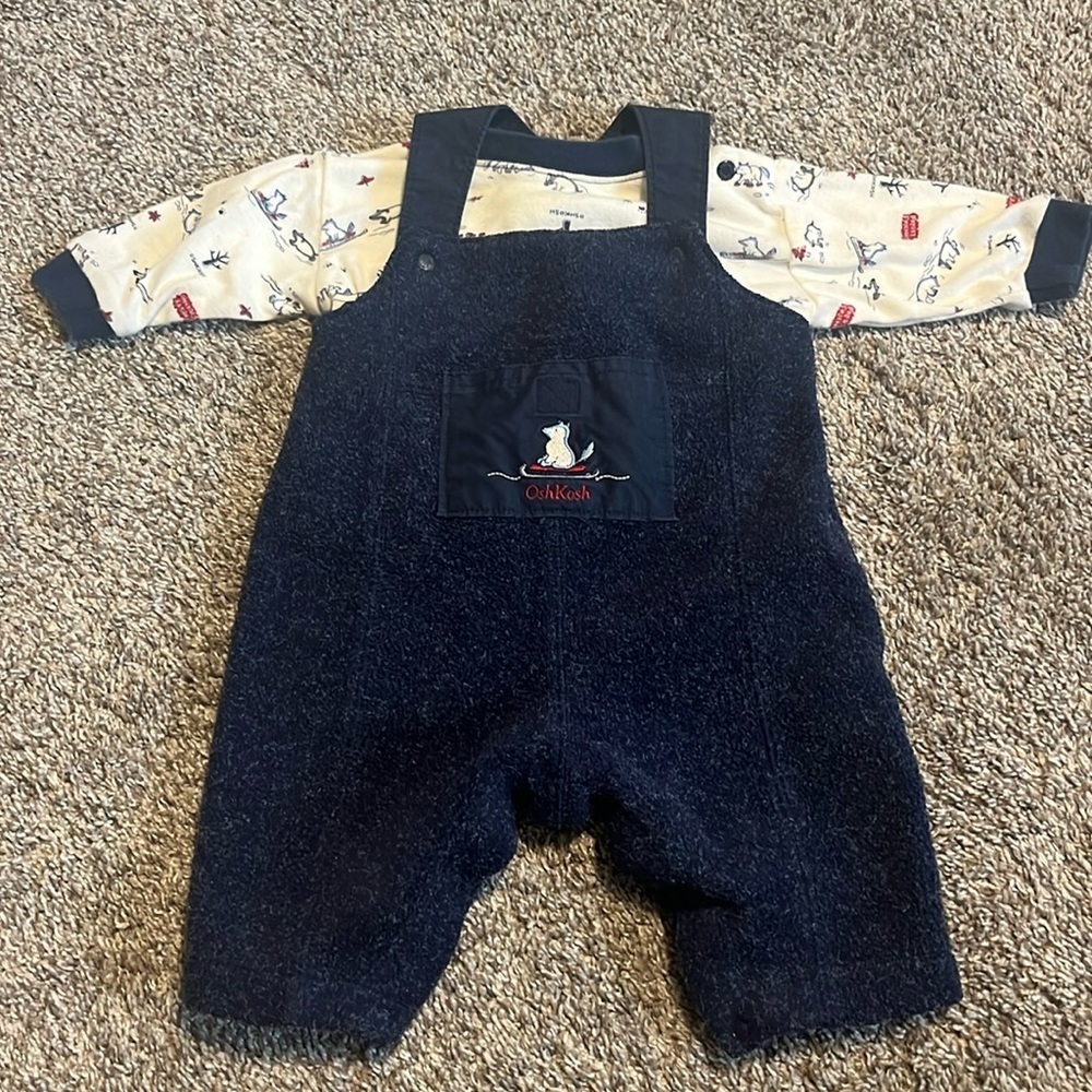 Oshkosh Infant Two‎ Piece Overalls and Long Sleeve Shirt Winter Set 0-3 Month